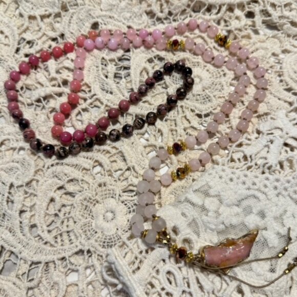PINK OMBRE Handmade Semi Precious 8mm Gemstone 108 Bead Mala Necklace - Picture 4 of 14